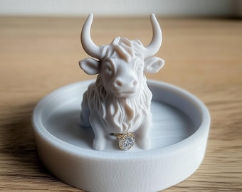 Highland Cow Jewelry Dish | 3D Printed Ring Holder | Cute Cow Trinket Tray | Farmhouse Jewelry Organizer | Rustic Ring Dish | Gift for Her