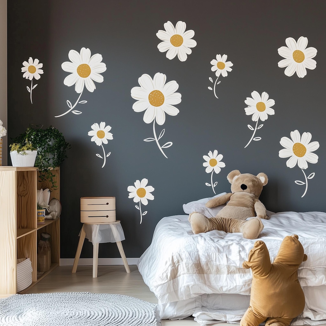 Daisy Flower Wall Decals | Removable Floral Wall Stickers for Nursery ...