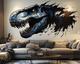 T-Rex Dinosaur Wall Sticker Decal | Fierce 3D Dine Mural | Realistic Dinosaur Wall Art for Kids Room, Bold 3D Effect Wall Sticker Man Cave