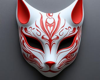 Red Fox Mask | 3D Printed Japanese Mask | Anime Cosplay Mask | Kitsune Yokai Spirit Mask | Festival Fox Mask | Costume Prop Demon Mythology