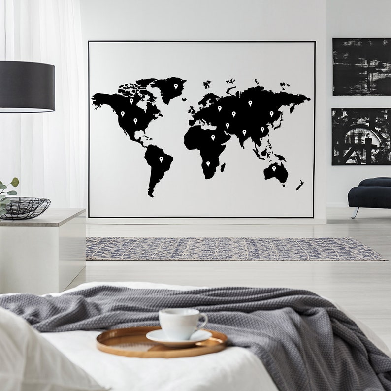 Large World Map Wall Decal Decor Sticker Etsy