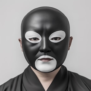 Masque facial de style japonais | Masque pour cosplay | Masque facial noir et blanc | Masque de costume personnalisable | Visage personnalisé imprimé en 3D au design minimaliste