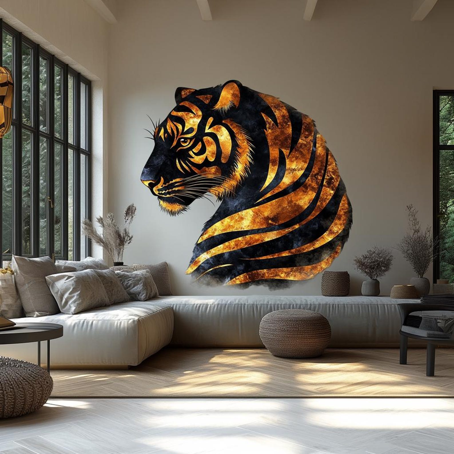 Majestic Tiger Wall Sticker Decal | Golden 3D Tiger Profile Mural Art ...