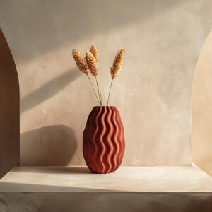 Vaso ondulado impresso em 3D | Vaso moderno em estilo terracota | Vaso minimalista e orgânico | Vaso decorativo em plástico PLA para flores secas imagem 5