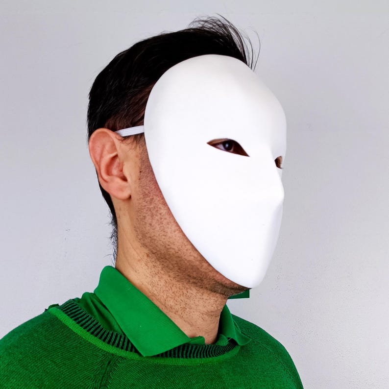 Mascarilla facial en blanco / Máscara de cosplay minimalista / Máscara de disfraz blanca o colorida / Máscara impresa en 3D para Halloween y eventos imagen 9