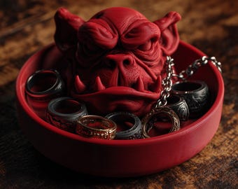 Organizador de joyas de demonio / Soporte para anillos de ogro / Bandeja organizadora gótica para hombre / Plato para joyas impreso en 3D / Decoración de tocador de fantasía / Regalo para él/papá