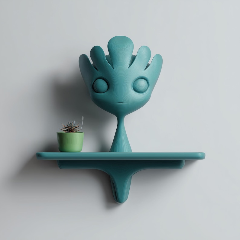 Playful Fantasy Character Wall Shelf Decor | 3D Printed Sculptural Cute ...