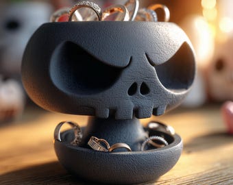 Organizador de joyas con forma de calavera / Soporte para anillos con forma de calavera / Soporte de joyería gótico / Exhibidor de pendientes impreso en 3D / Bandeja decorativa para tocador de Halloween