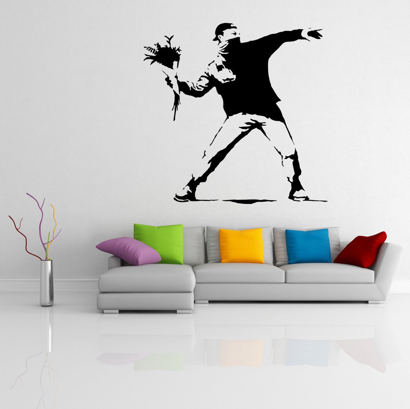  Banksy  Flower Thrower Wall Decal  Street Art Graffiti Vinyl 