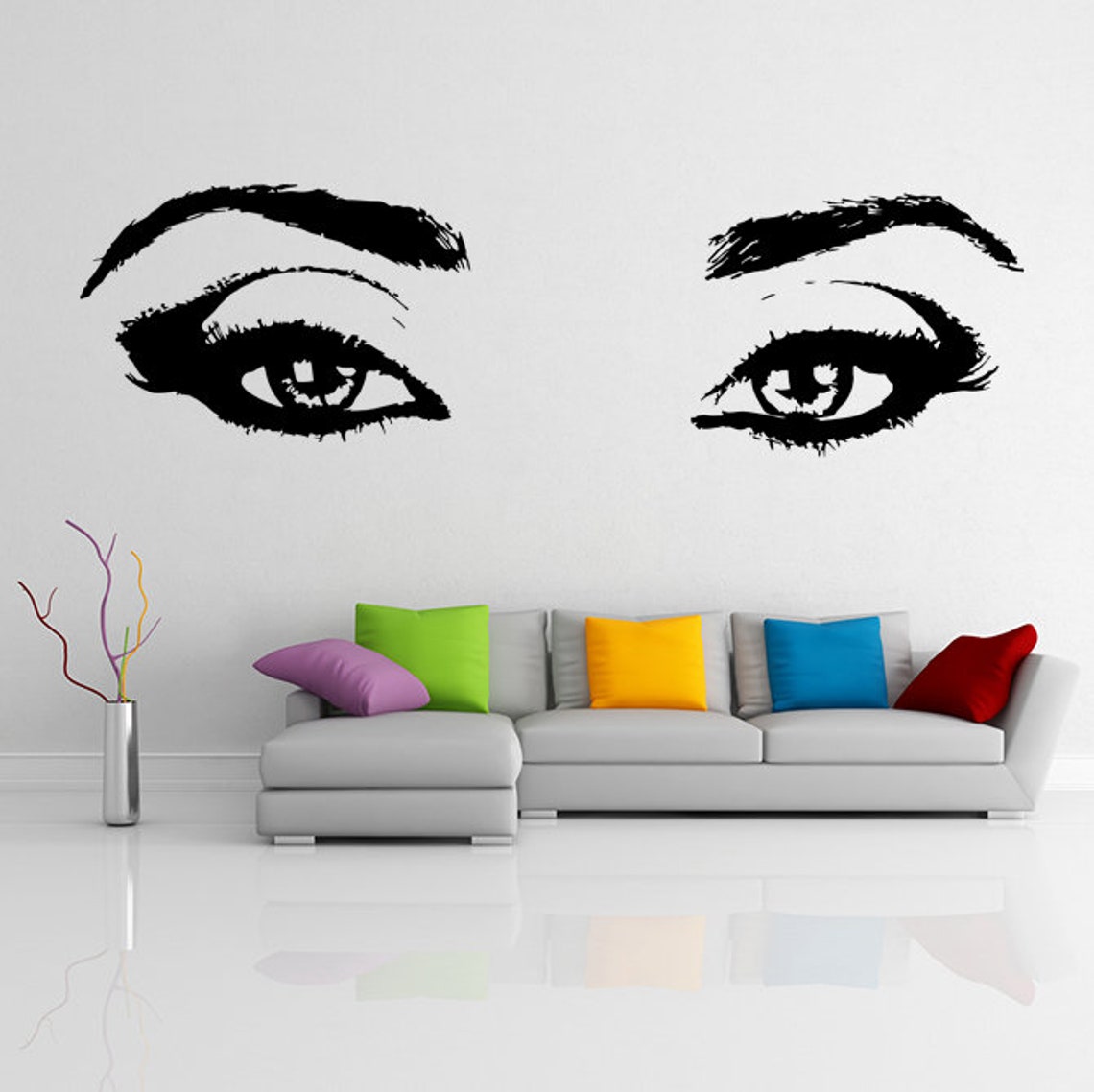 Woman Eyes Sticker Bedroom Wall Decor for Women - Female Eye Lash ...