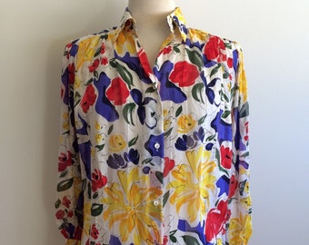Blusa Vintage 1980s Italiana Seda flores vintage talla 42