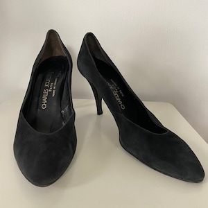 Charles Jourdan black suede 1980s pumps size 8.5