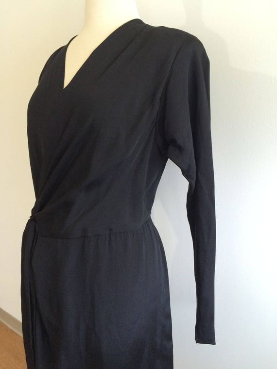 1980s Vintage Black Wrap Dress Soft silky jersey … - image 4