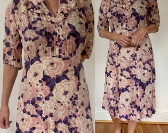 1940s crepe floral day dress