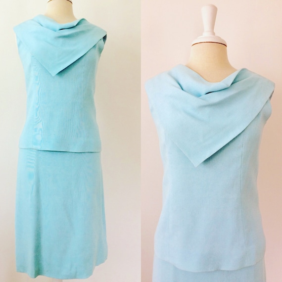 1960s blue linen dress set