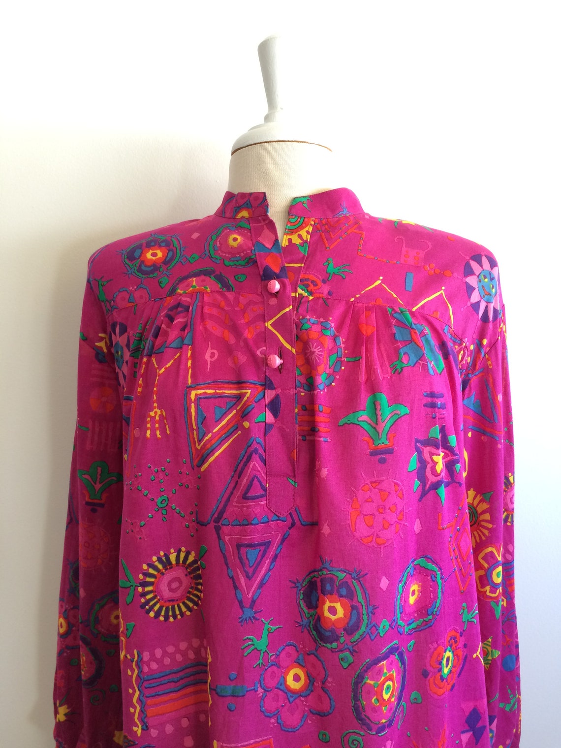 Ken Scott Vintage Cotton Caftan Mu Mu Fuchsia W/ Abstract - Etsy