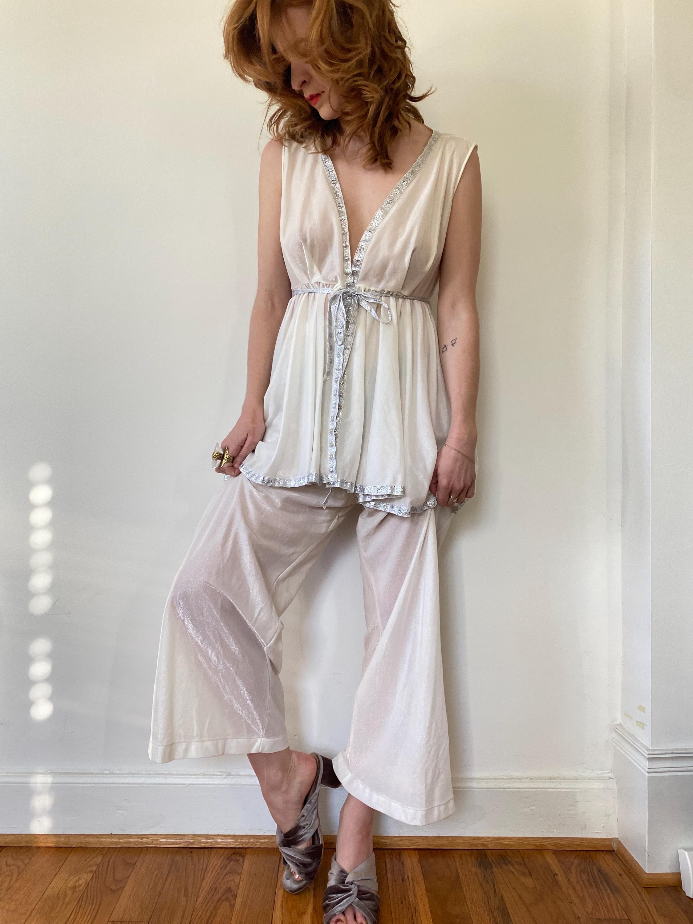 1960's Vintage Sheer Shimmery White Pajama Lounge Set - Etsy