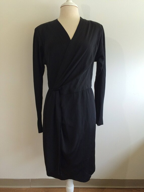 1980s Vintage Black Wrap Dress Soft silky jersey … - image 2