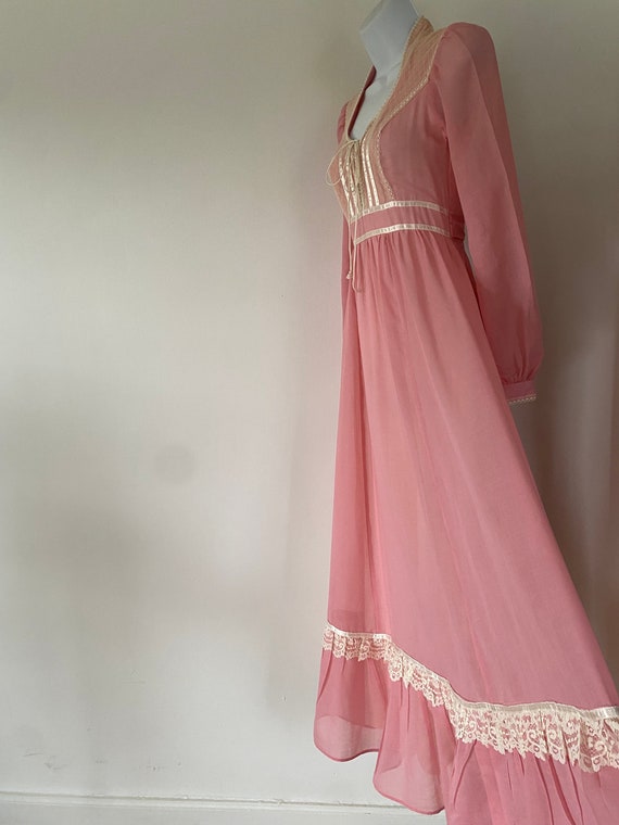 Gunne Sax 1970's Pink Maxi Romantic Renaissance B… - image 7