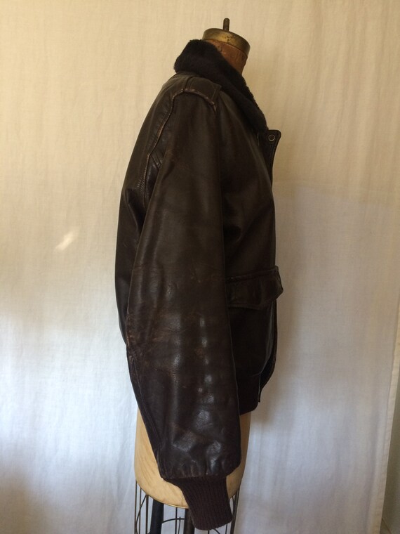 Vintage aviator brown steer hide bomber jacket - image 7