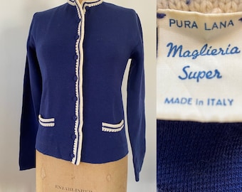 Vintage Blue Cardigan Made in Italy Wool - Etsy