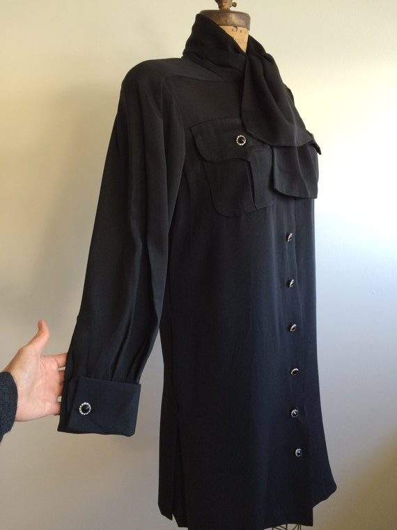 Richilene vintage 80's black silk dress with neck… - image 3
