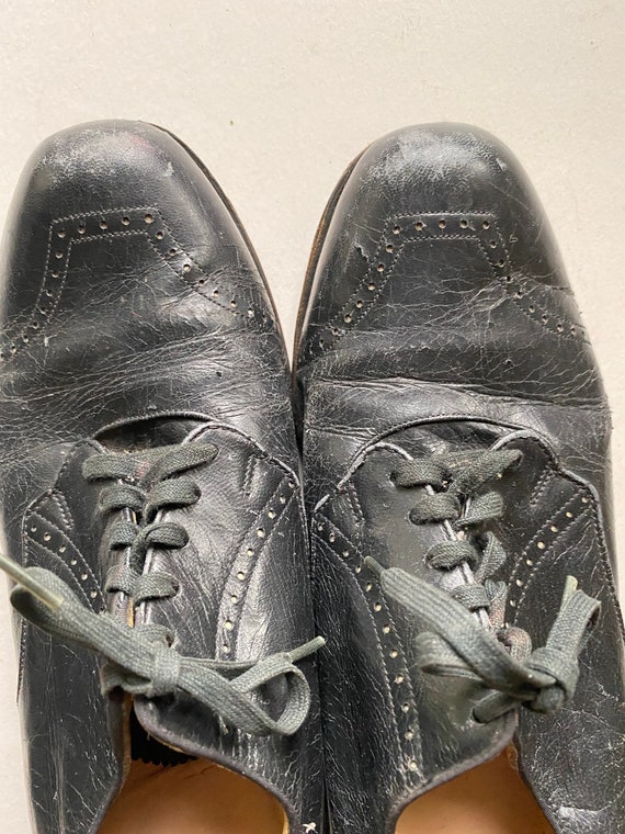 1930s black leather lace up shoes with stitching … - image 2