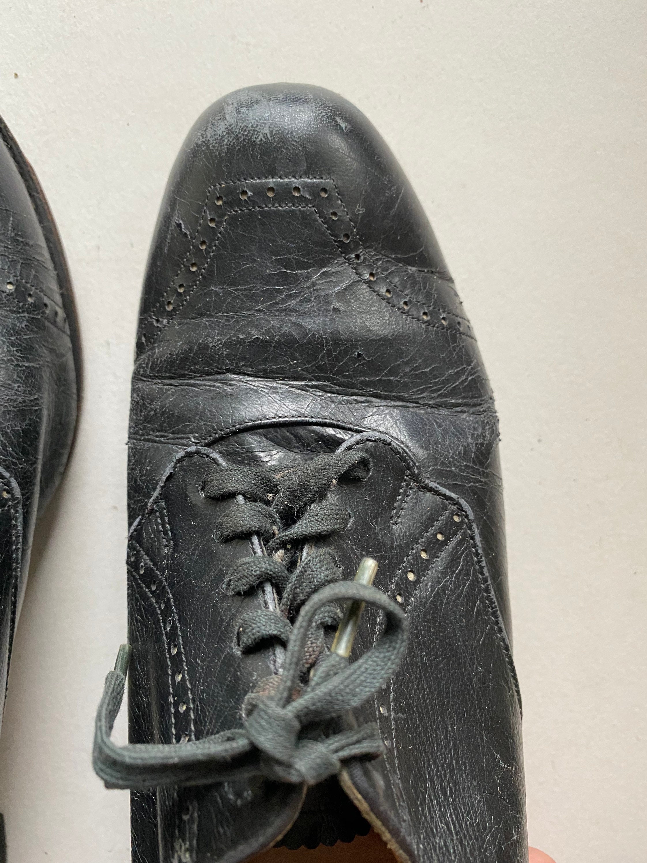 1930s Black Leather Lace up Shoes With Stitching Details - Etsy