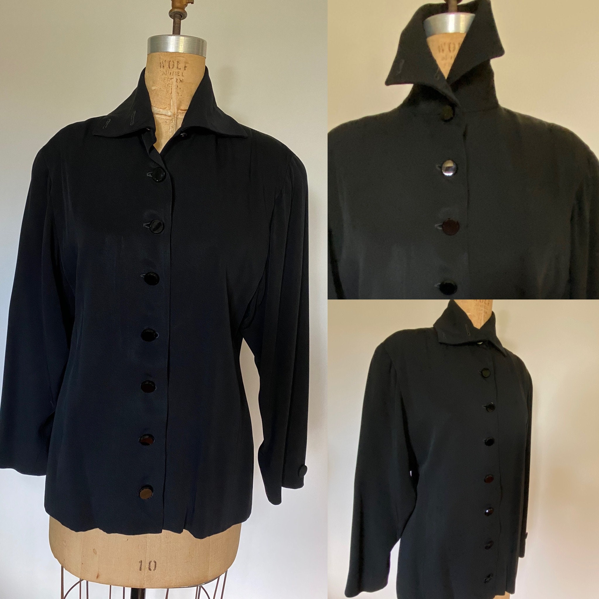 Perry Ellis, 1980's Perry Ellis for Bergdorf Goodman Vintage Black Blazer New Wave Couture Blazer
