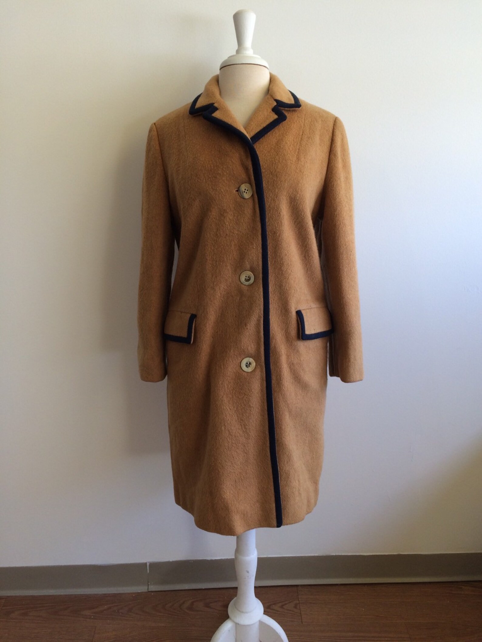 Camel Colored Womens Wool Coat With Blue Piping - Etsy