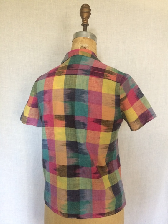 1970s cotton short sleeve multi color top - image 4