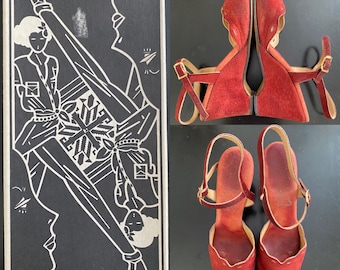 1970s Suede Footworks Sandals in box sz 7.5” heels