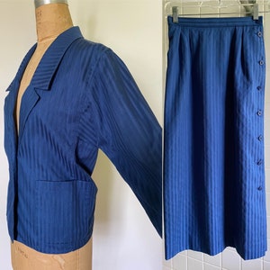 Vintage Jaeger blue cotton skirt suit 1970s/80s