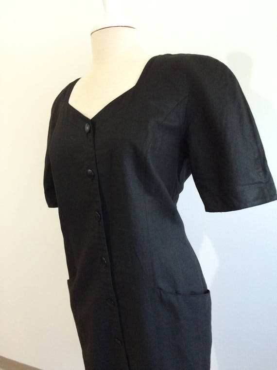 Black Linen sheath dress w/ oversize pockets Pisa… - image 3