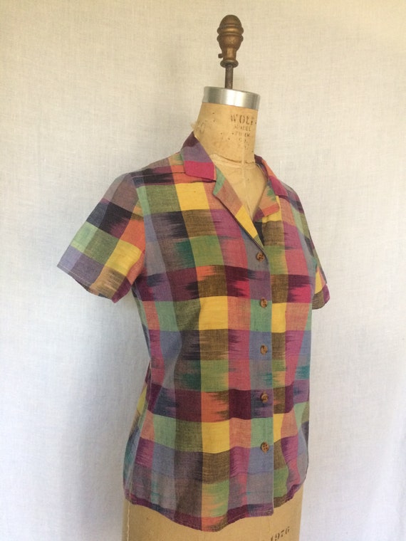 1970s cotton short sleeve multi color top - image 6