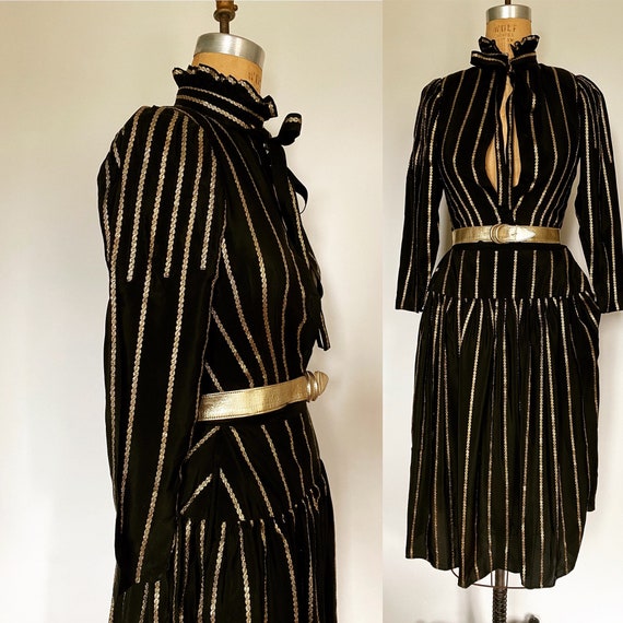 Vintage 1980s Albert Nipon Silk Black and Gold Skirt Set | Etsy