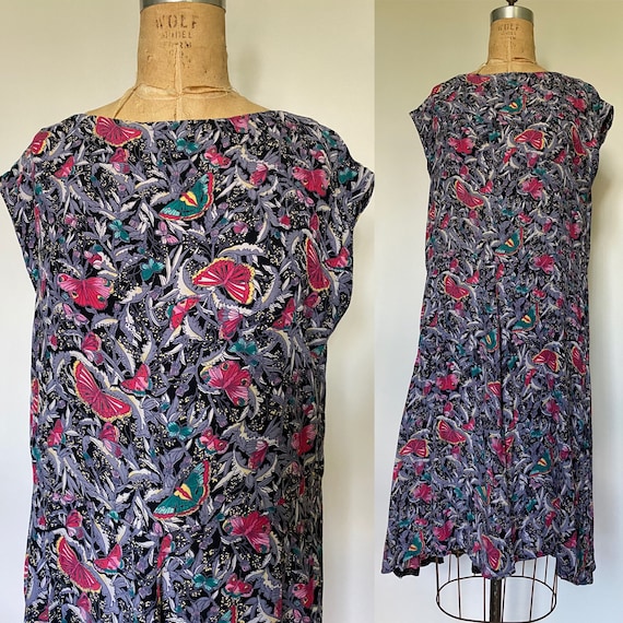 1980's Rayon Butterfly Print dress