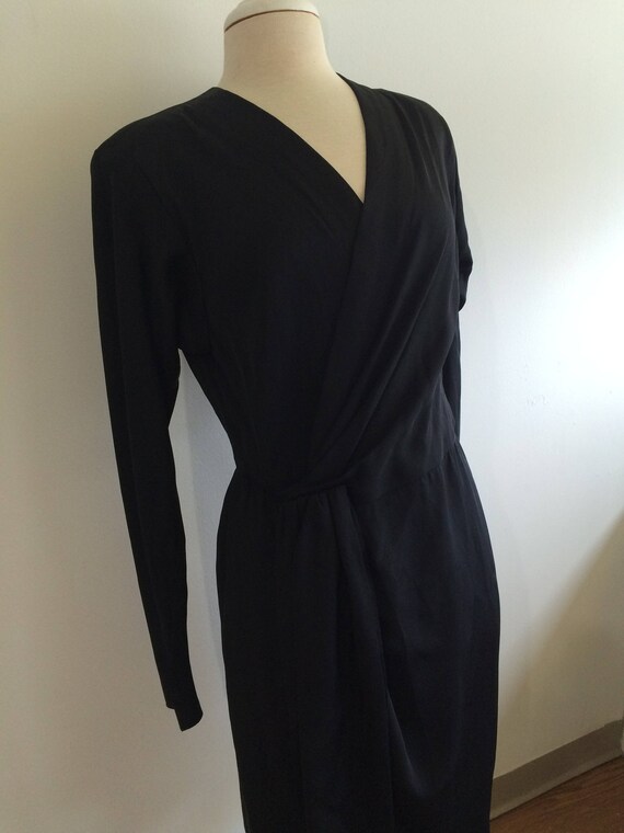 1980s Vintage Black Wrap Dress Soft silky jersey … - image 5