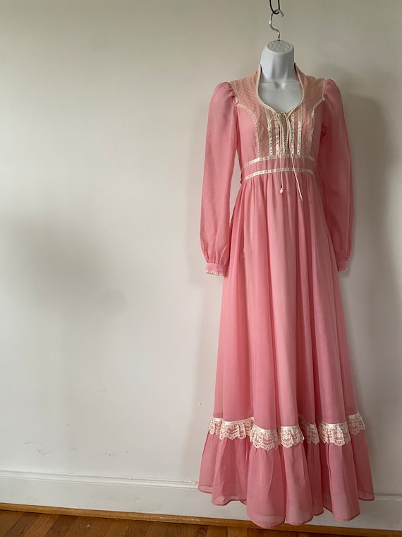 Gunne Sax 1970's Pink Maxi Romantic Renaissance B… - image 5