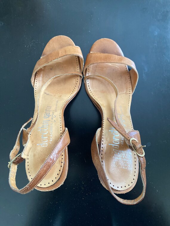 1970s vintage tan strappy high heel sandals - image 4