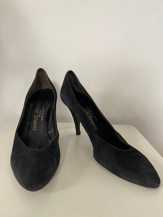 Charles Jourdan black suede 1980s pumps size 8.5