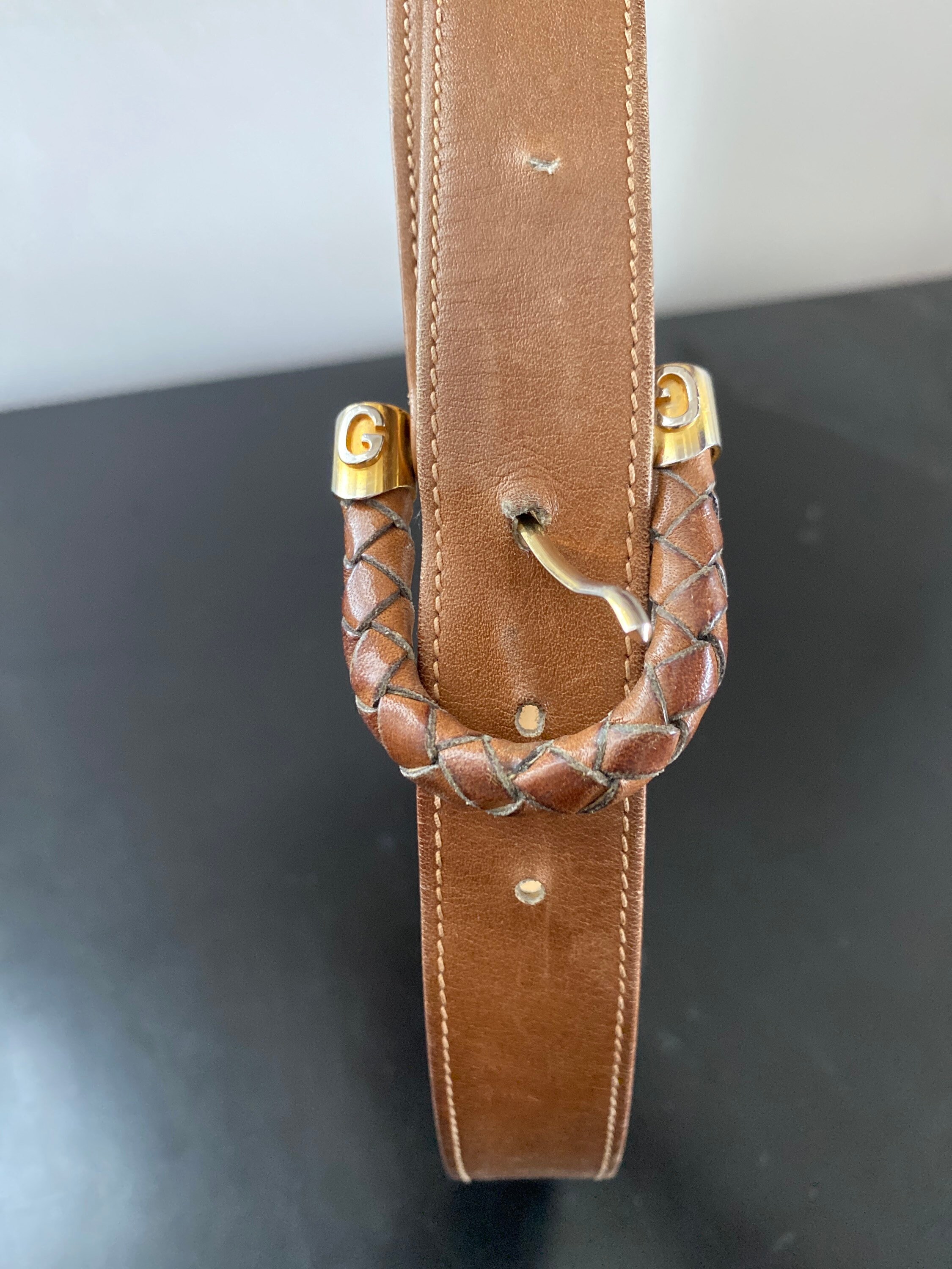 Pre loved Gucci Black and Red Braided Leather Belt with Gold Bucklep Amazon.com: Gucci Studded leather belt metal bow hibiscus  main image 3