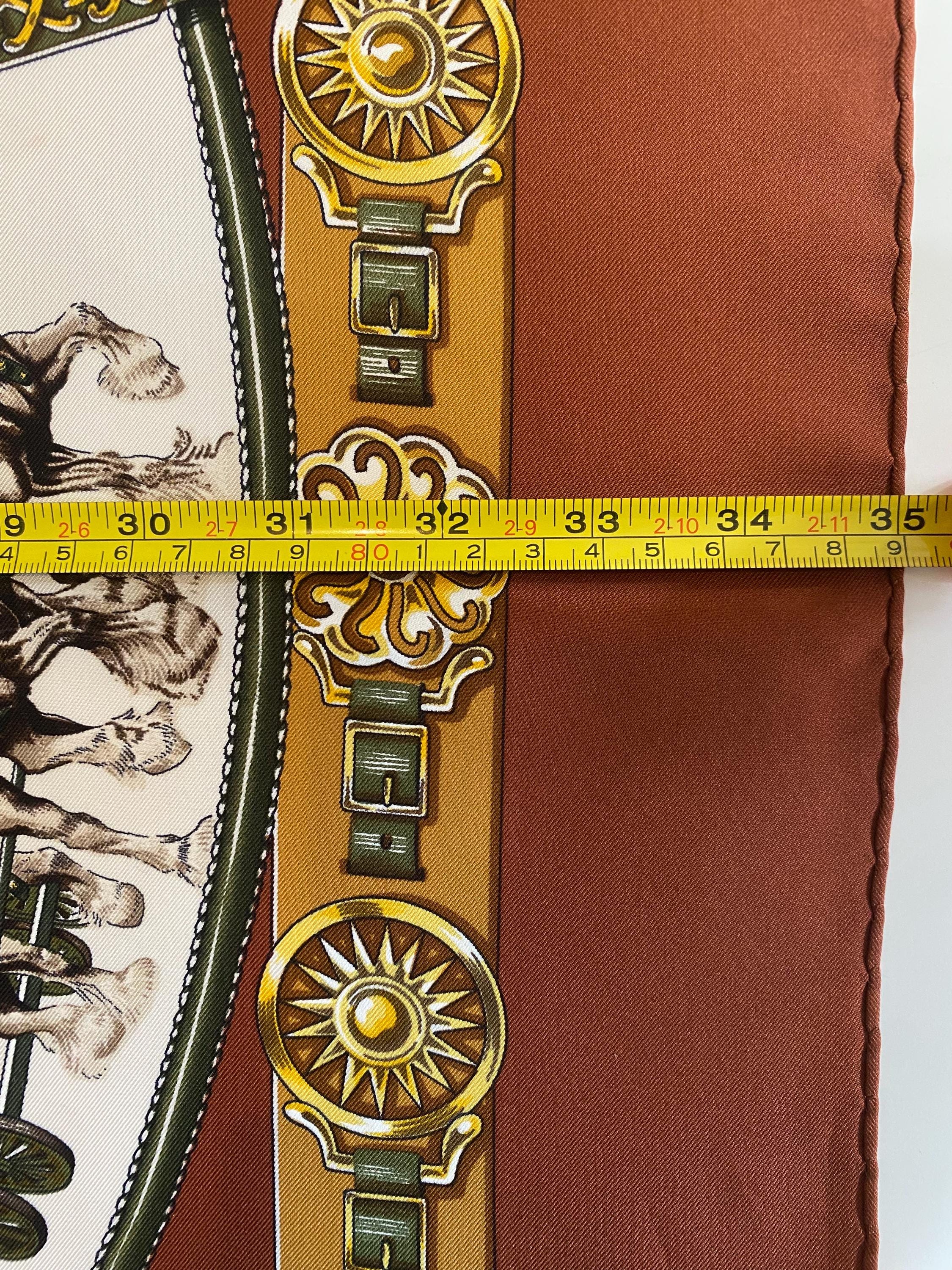 Hermès Vintage Chevaux De Trait Carre Brown and Gold Silk Twill