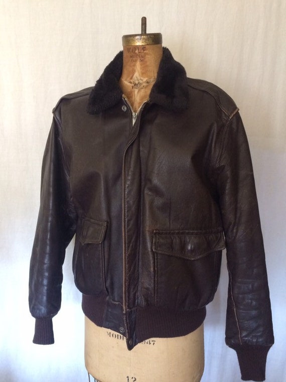 Vintage aviator brown steer hide bomber jacket - image 3