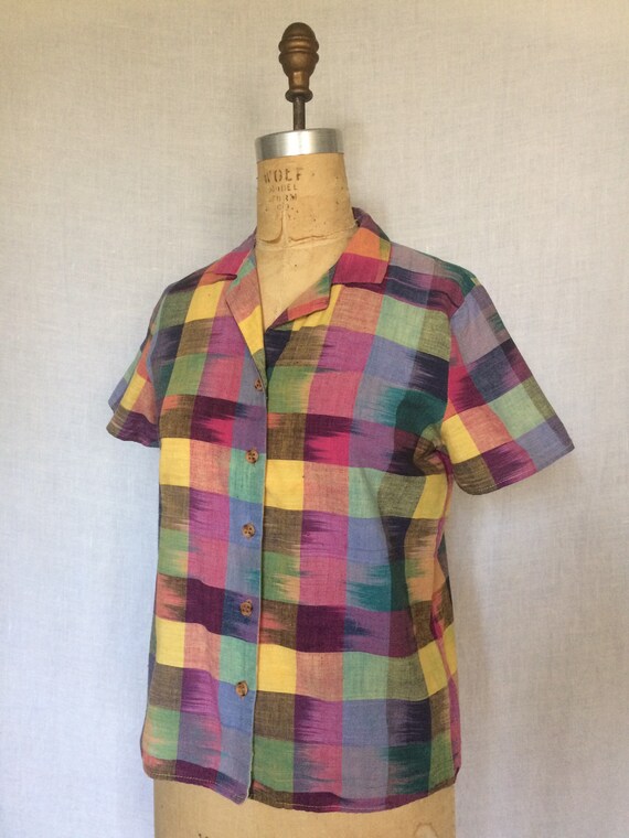 1970s cotton short sleeve multi color top - image 2