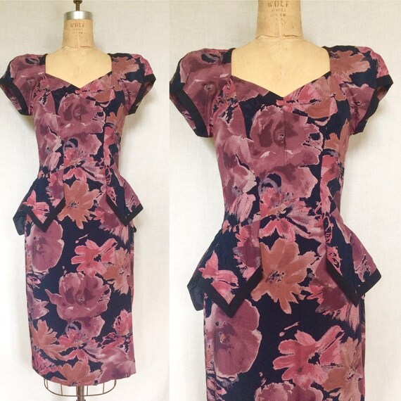 Vintage 1980s floral dress w/ peplum waist-80s doe