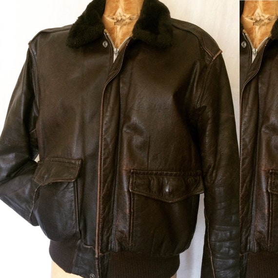 Vintage aviator brown steer hide bomber jacket - image 1