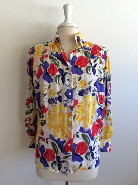 Vintage 1980s Italian Silk floral blouse vintage … - image 1