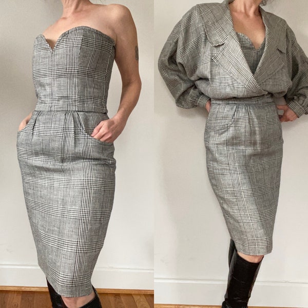 Lanvin vintage 1980s 3 Pc Houndstooth Bustier Skirt Set