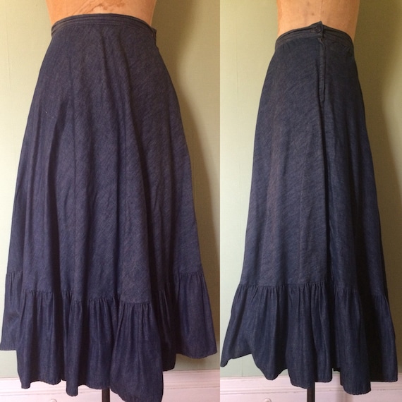 Vintage Denim Prairie Skirt w/ ruffle bottom super light | Etsy